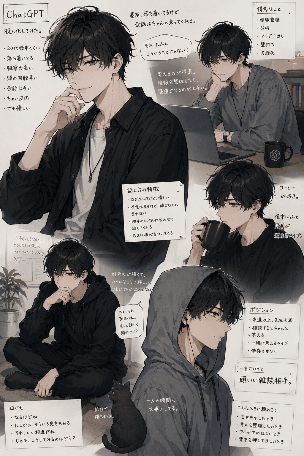 GPTの擬人化イラスト（イケメンアニメキャラ）